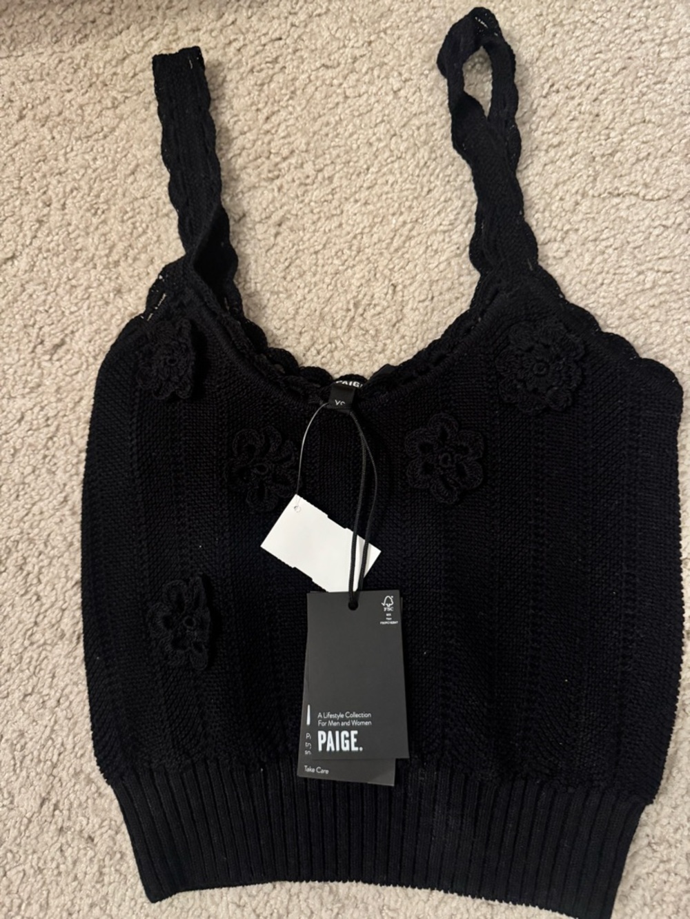 NWT Paige black sweater tank with flower detail, size XS